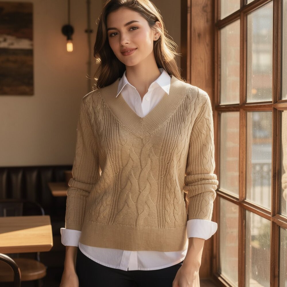 Banana Republic Cable-Knit V-Neck Sweater | XS